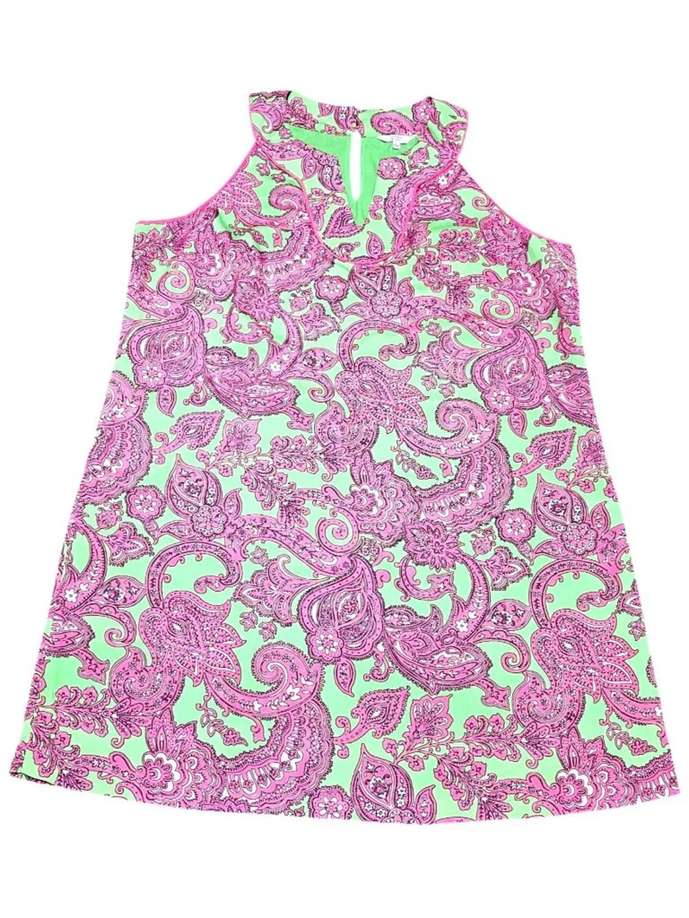Crown & Ivy XL Sleeveless Green Dress With Pink Paisley Print & Keyhole Neckline - Picture 2 of 12